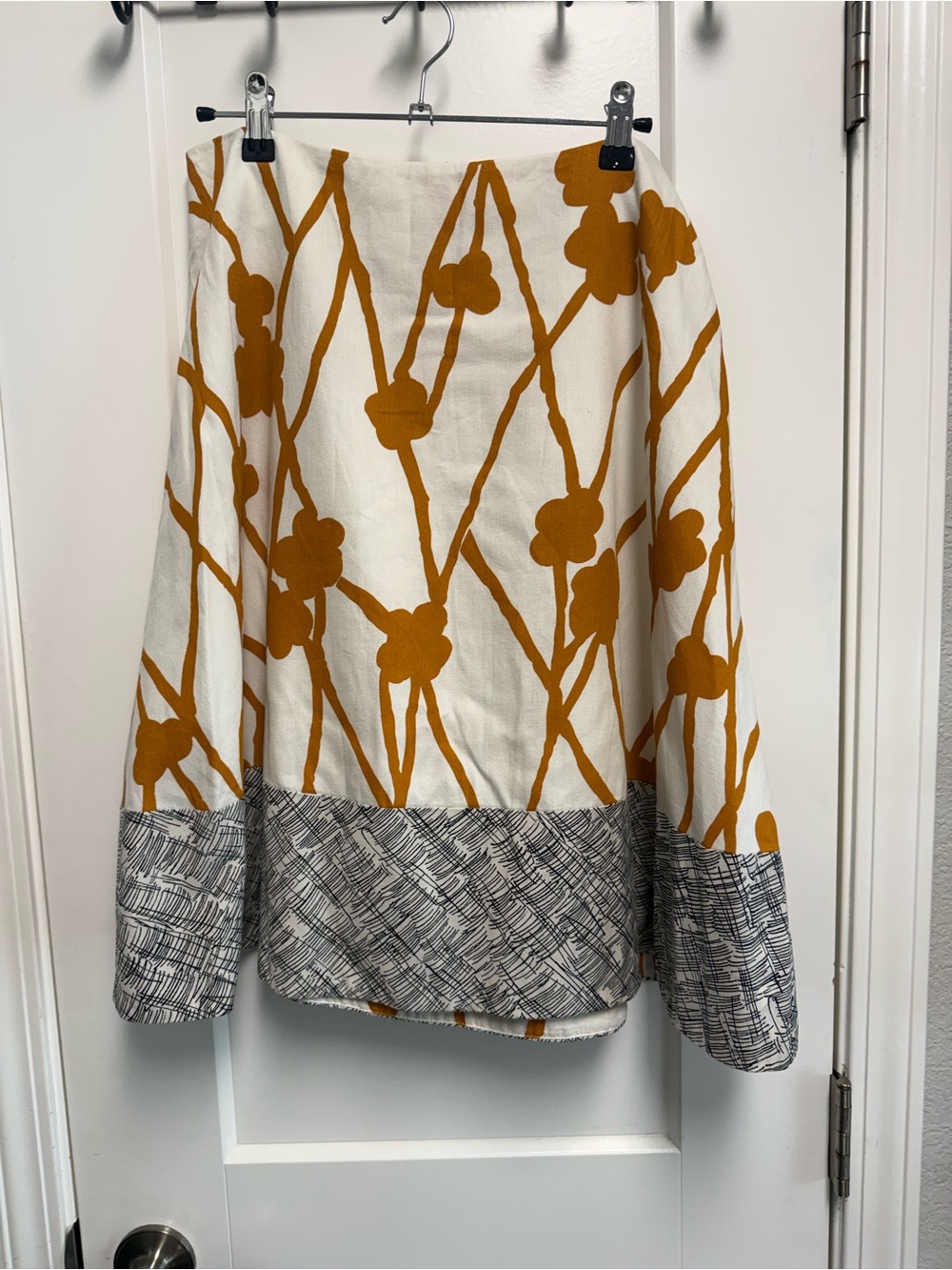 Anthropologie Maeve Mustard Floral-Print A-Line Skirt with Contrast Hem